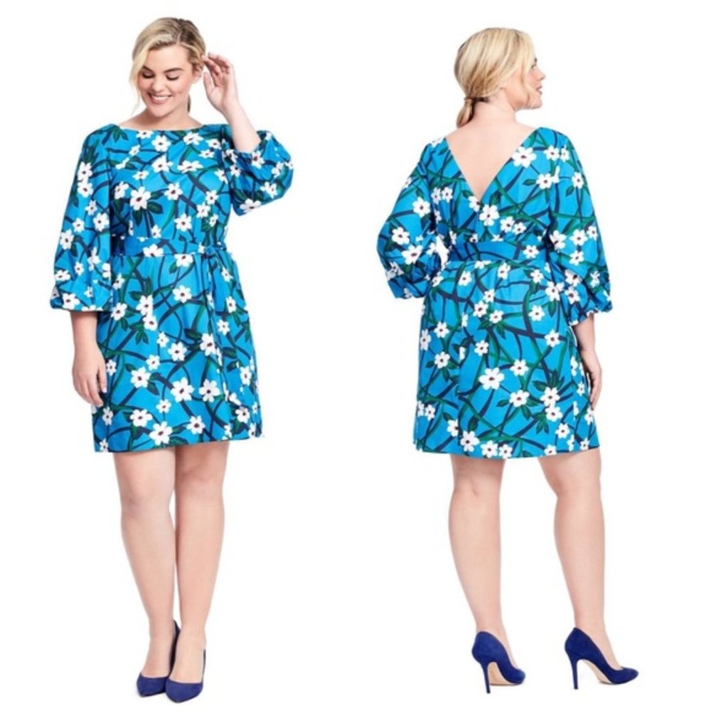 Eloquii Blue Floral Boatneck Dress